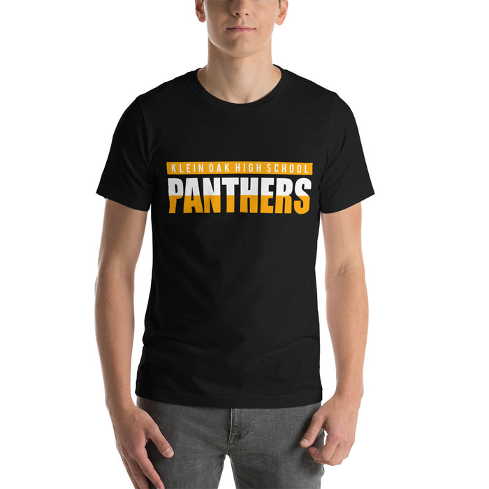 Man wearing a Klein Oak High School Panthers Premium Black Unisex T-shirt 25