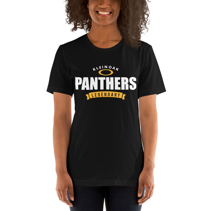 Woman wearing a Klein Oak High School Panthers Premium Black Unisex T-shirt 44