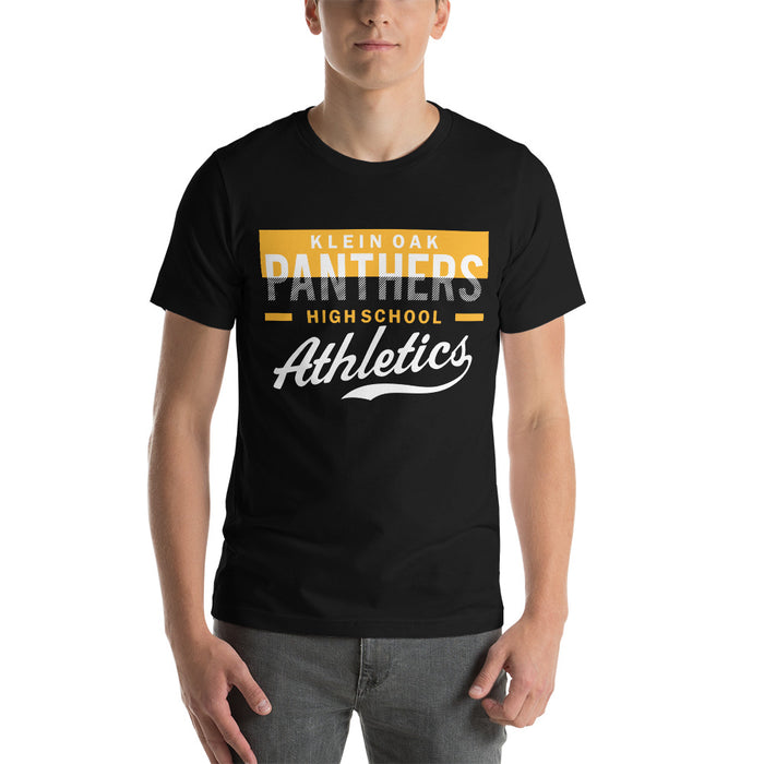 Man wearing a Klein Oak High School Panthers Premium Black Unisex T-shirt 48