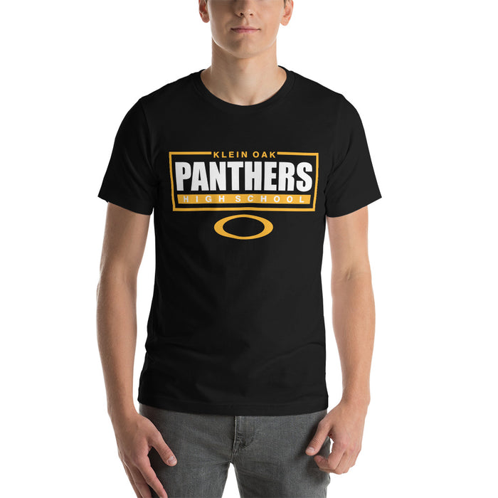 Man wearing a Klein Oak High School Panthers Premium Black Unisex T-shirt 49