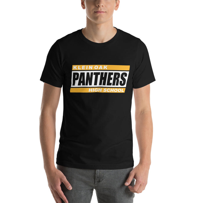 Man wearing a Klein Oak High School Panthers Premium Black Unisex T-shirt 72