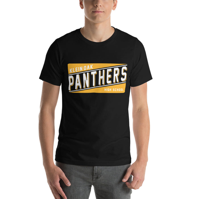 Man wearing a Klein Oak High School Panthers Premium Black Unisex T-shirt 84