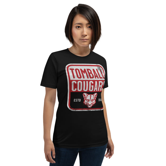 Woman wearing a Tomball High School Cougars Premium Black Unisex T-shirt 01