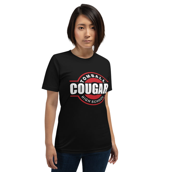 Woman wearing a Tomball High School Cougars Premium Black Unisex T-shirt 11