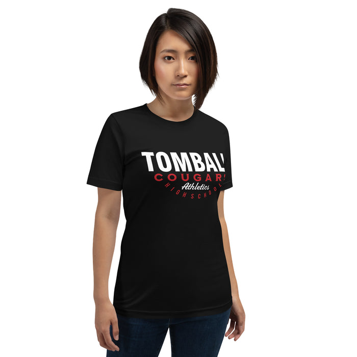 Woman wearing a Tomball High School Cougars Premium Black Unisex T-shirt 12