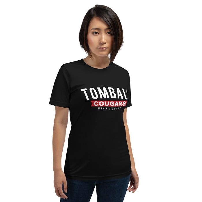 Woman wearing a Tomball High School Cougars Premium Black Unisex T-shirt 21