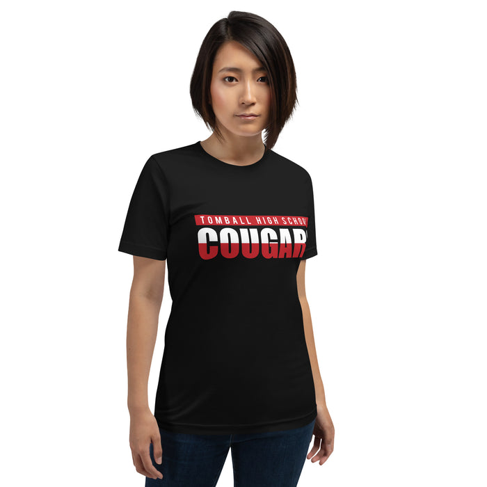 Woman wearing a Tomball High School Cougars Premium Black Unisex T-shirt 25