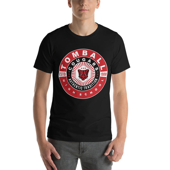 Man wearing a Tomball High School Cougars Premium Black Unisex T-shirt 30