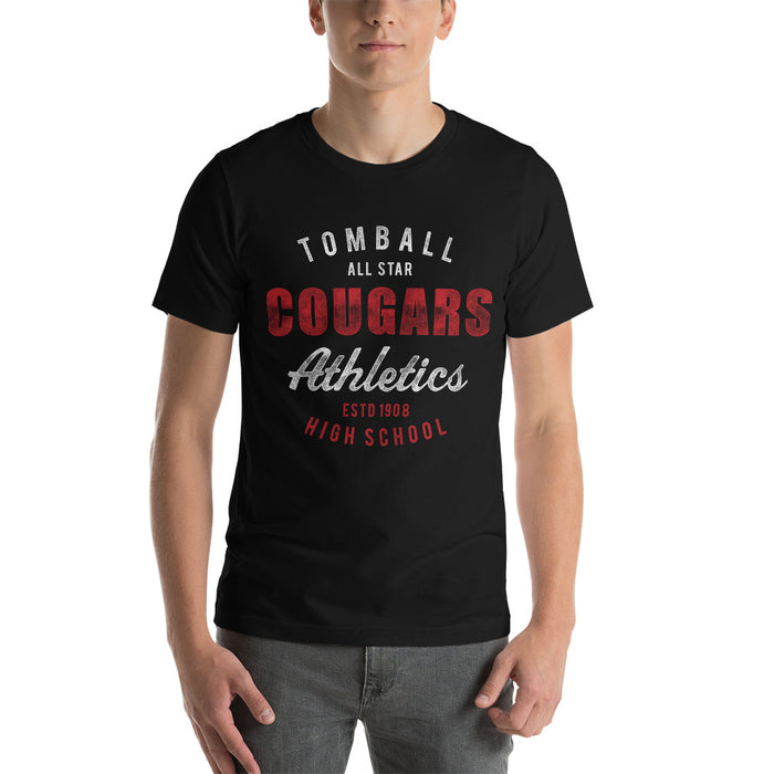 Man wearing a Tomball High School Cougars Premium Black Unisex T-shirt 34