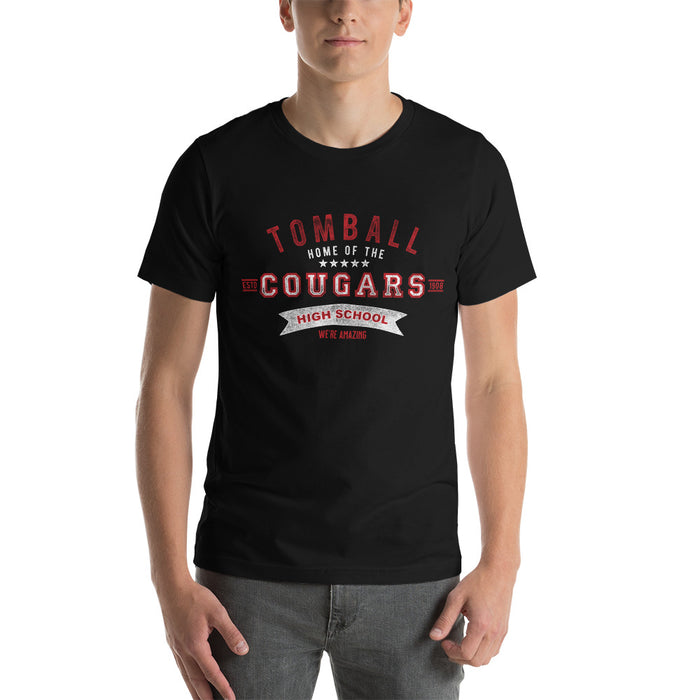 Man wearing a Tomball High School Cougars Premium Black Unisex T-shirt 96