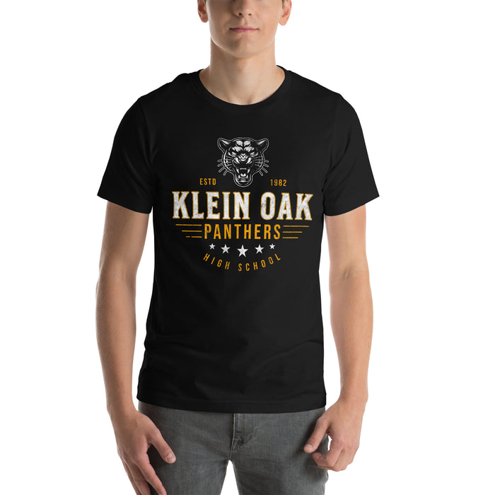 Man wearing a Klein Oak High School Panthers Premium Black Unisex T-shirt 204