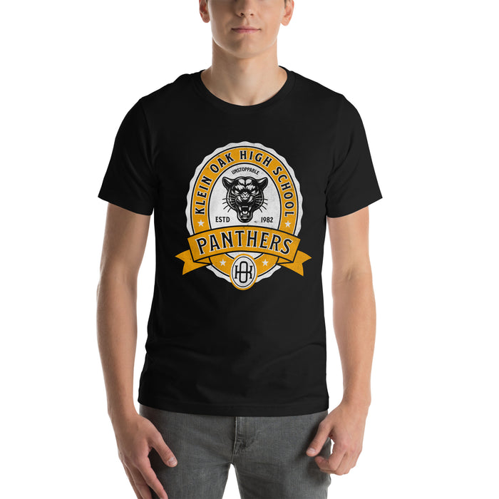 Man wearing a Klein Oak High School Panthers Premium Black Unisex T-shirt 209