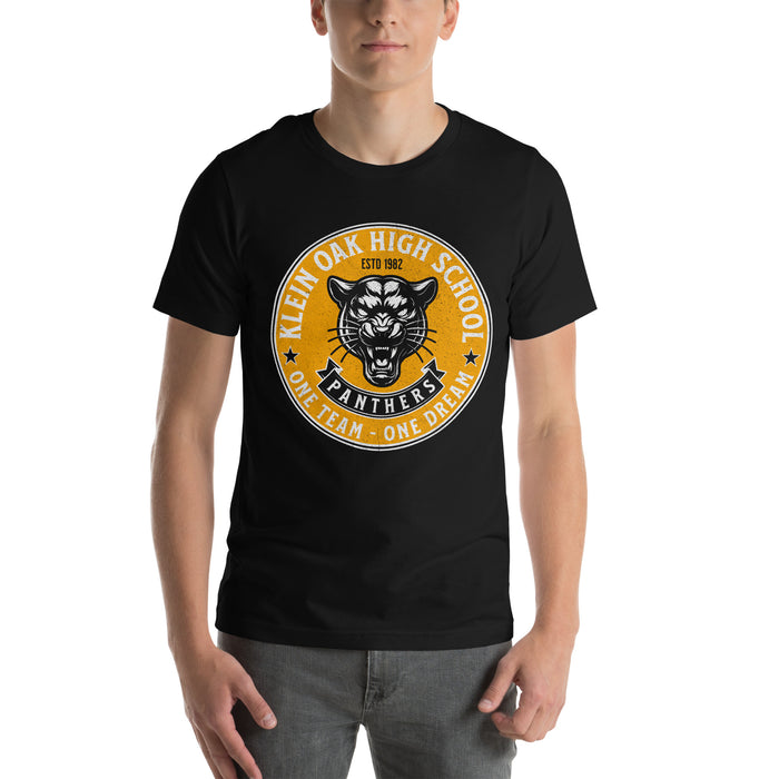 Man wearing a Klein Oak High School Panthers Premium Black Unisex T-shirt 218