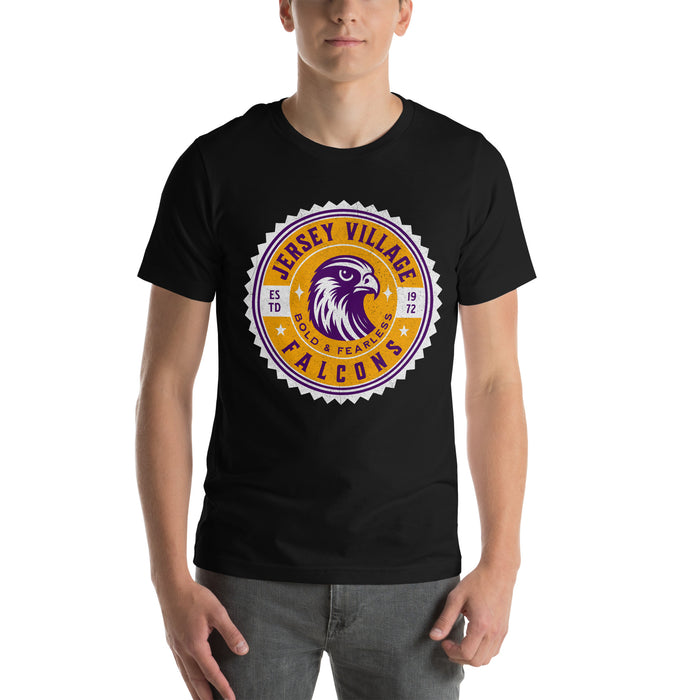 Man wearing a Jersey Village High School Falcons Black Premium Unisex T-shirt 201