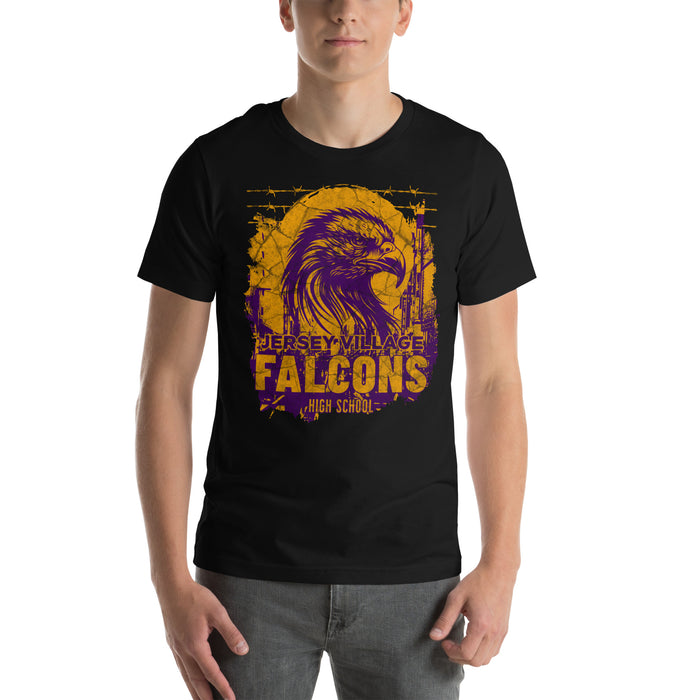 Man wearing a Jersey Village High School Falcons Black Premium Unisex T-shirt 202