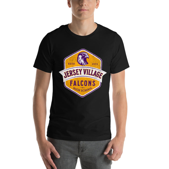 Ma wearing a Jersey Village High School Falcons Black Premium Unisex T-shirt 206