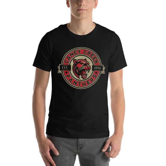 Man wearing Caney Creek High School Panthers Black Premium Unisex T-shirt 221