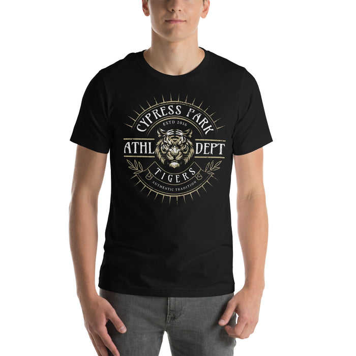 Man wearing Cypress Park High School Tigers Black Premium Unisex T-shirt 201