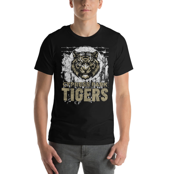 Man wearing Cypress Park High School Tigers Black Premium Unisex T-shirt 202