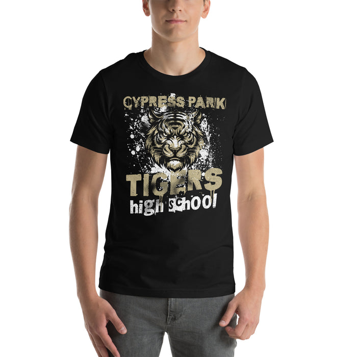 Man wearing Cypress Park High School Tigers Black Premium Unisex T-shirt 205