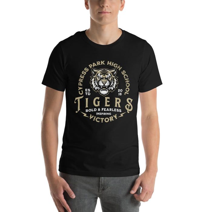 Man wearing Cypress Park High School Tigers Black Premium Unisex T-shirt 206