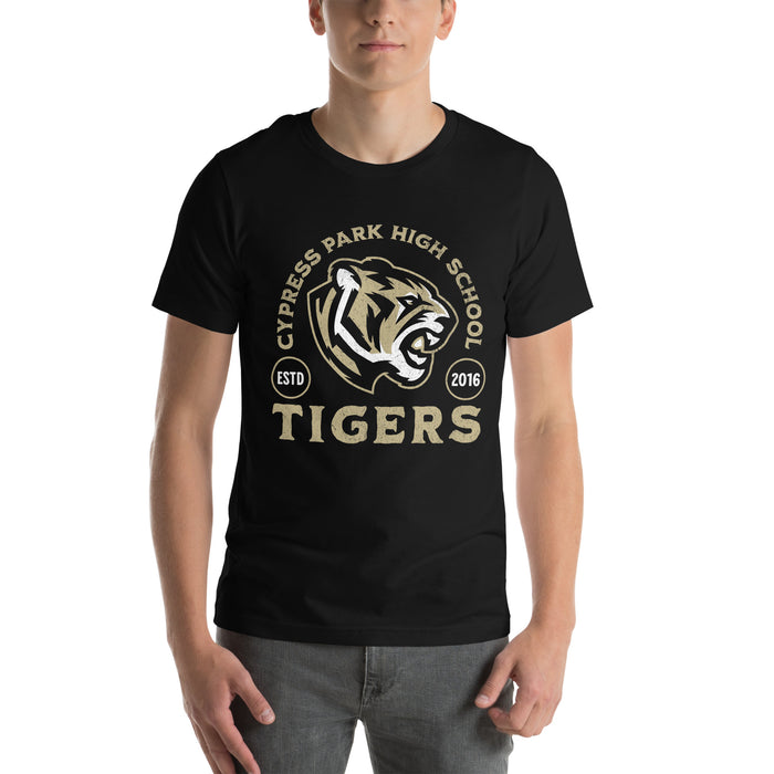 Man wearing Cypress Park High School Tigers Black Premium Unisex T-shirt 208