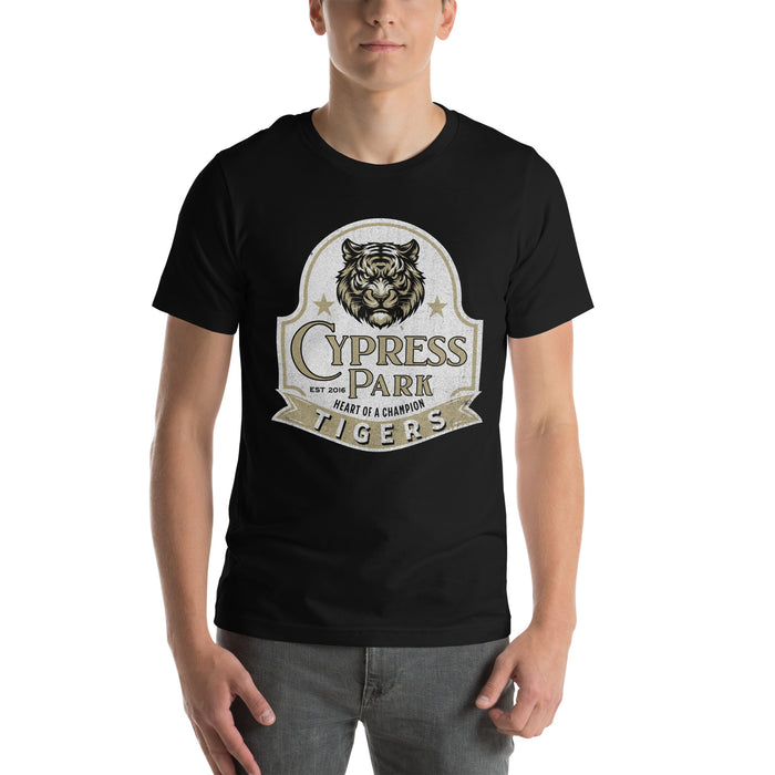 Man wearing Cypress Park High School Tigers Black Premium Unisex T-shirt 219