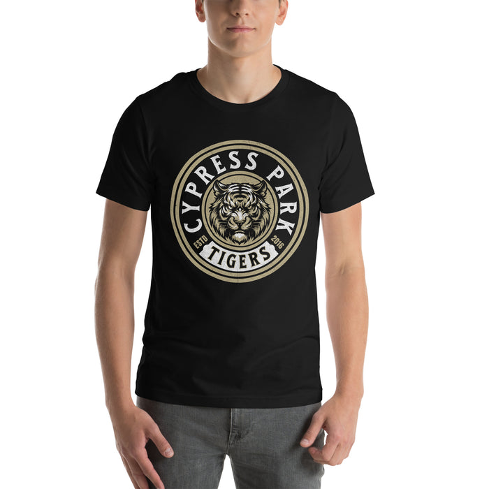 Man wearing Cypress Park High School Tigers Black Premium Unisex T-shirt 220