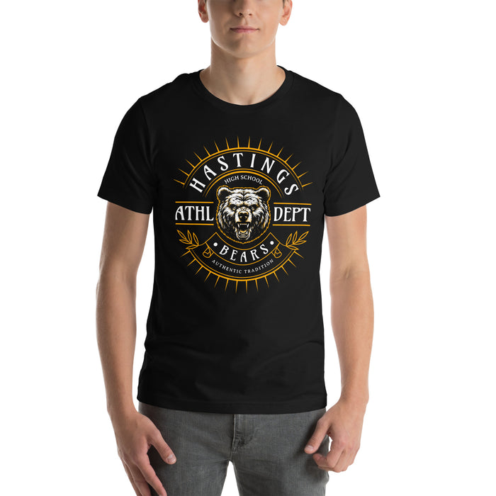 Man wearing Hastings High School Bears Black Premium Unisex T-shirt 201