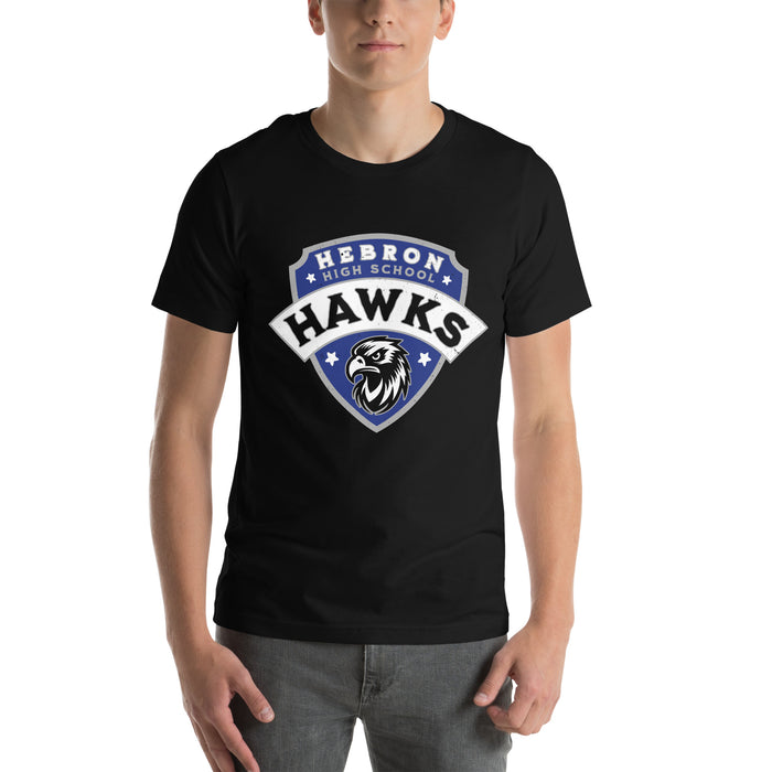 Man wearing Hebron High School Hawks Black Premium Unisex T-shirt 221