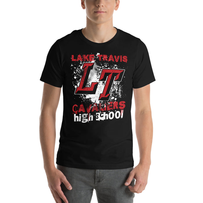 Man wearing Lake Travis High School Cavaliers Black Premium Unisex T-shirt 205