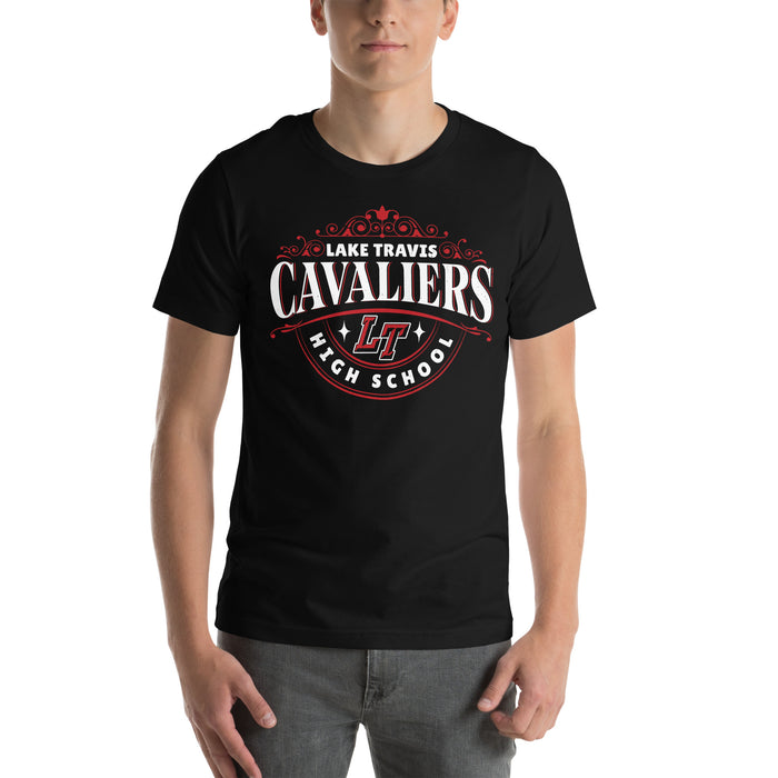 Man wearing Lake Travis High School Cavaliers Black Premium Unisex T-shirt 211