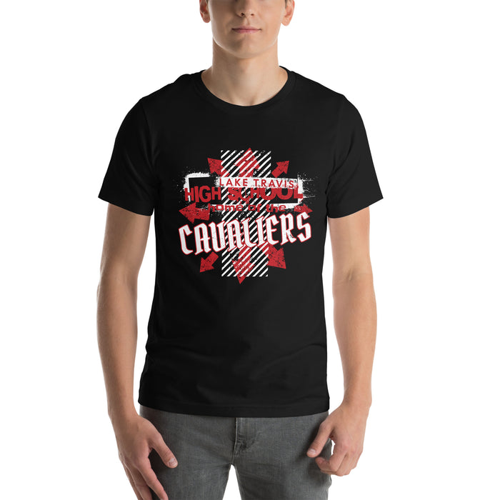 Man wearing Lake Travis High School Cavaliers Black Premium Unisex T-shirt 210