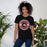 Woman wearing Langham Creek High School Lobos Black Premium Unisex T-shirt 203