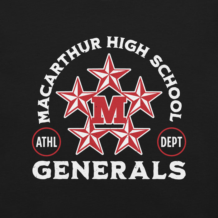 Close-up view of MacArthur High School Generals Black Premium Unisex T-shirt 208