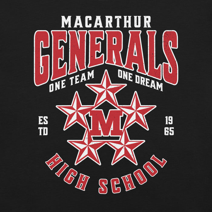 Close-up view of MacArthur High School Generals Black Premium Unisex T-shirt 213