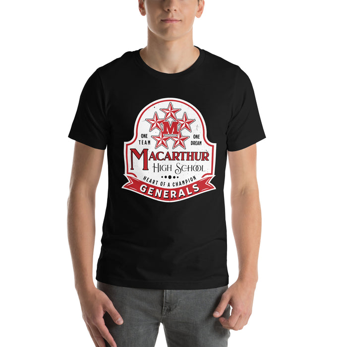 Man wearing MacArthur High School Generals Black Premium Unisex T-shirt 219