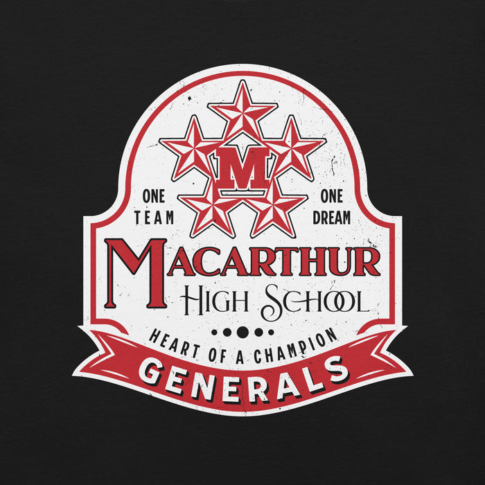 Close-up view of MacArthur High School Generals Black Premium Unisex T-shirt 219