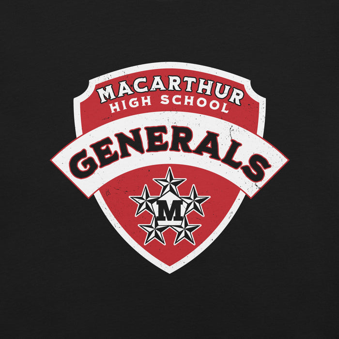 Close-up view of MacArthur High School Generals Black Premium Unisex T-shirt 221