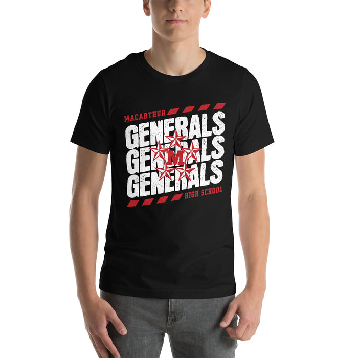 Man wearing MacArthur High School Generals Black Premium Unisex T-shirt 223