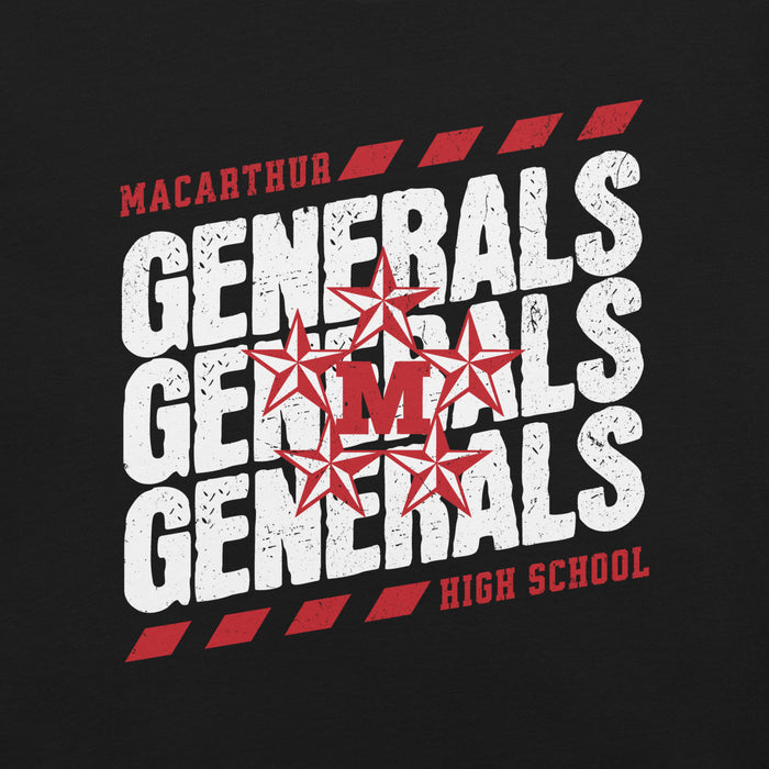 Close-up view of MacArthur High School Generals Black Premium Unisex T-shirt 223