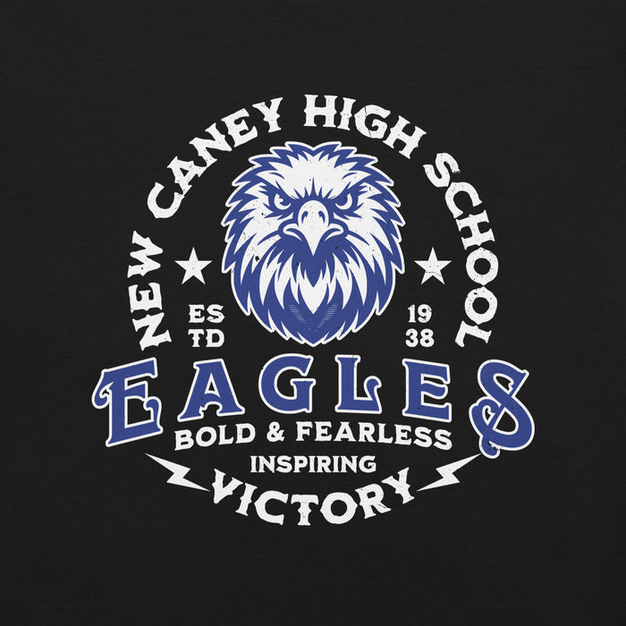 Close-up view of New Caney High School Eagles Black Premium Unisex T-shirt 206