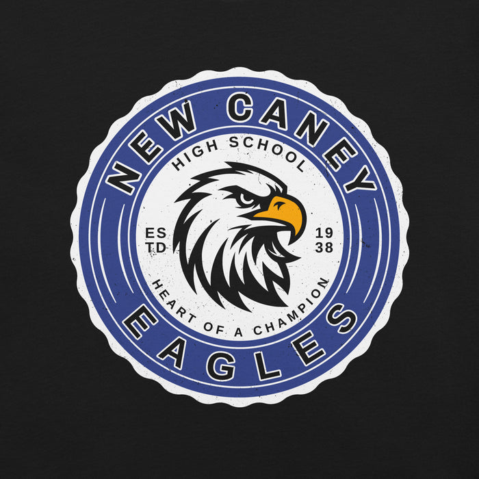 Close-up view of New Caney High School Eagles Black Premium Unisex T-shirt 216