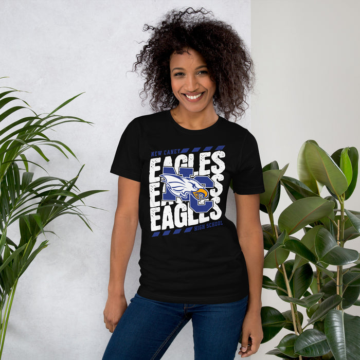 Woman wearing New Caney High School Eagles Black Premium Unisex T-shirt 223