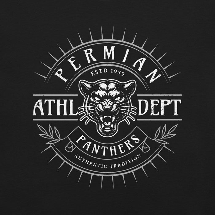 Close-up view of Permian High School Panthers Black Premium Unisex T-shirt 201