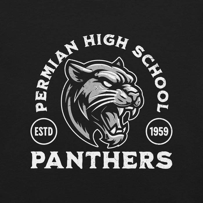 Close-up view of Permian High School Panthers Black Premium Unisex T-shirt 208