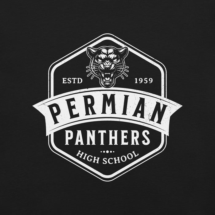 Close-up view of Permian High School Panthers Black Premium Unisex T-shirt 209