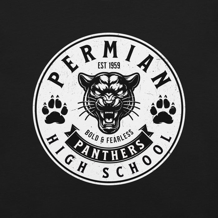 Close-up view of Permian High School Panthers Black Premium Unisex T-shirt 215