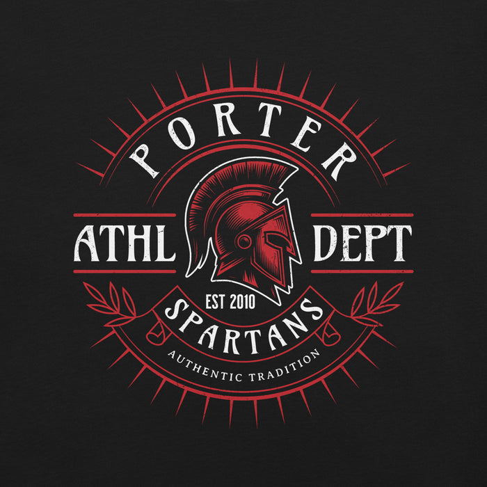 Close-up view of Porter High School Spartans Black Premium Unisex T-shirt 201