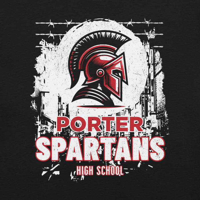 Close-up view of Porter High School Spartans Black Premium Unisex T-shirt 202